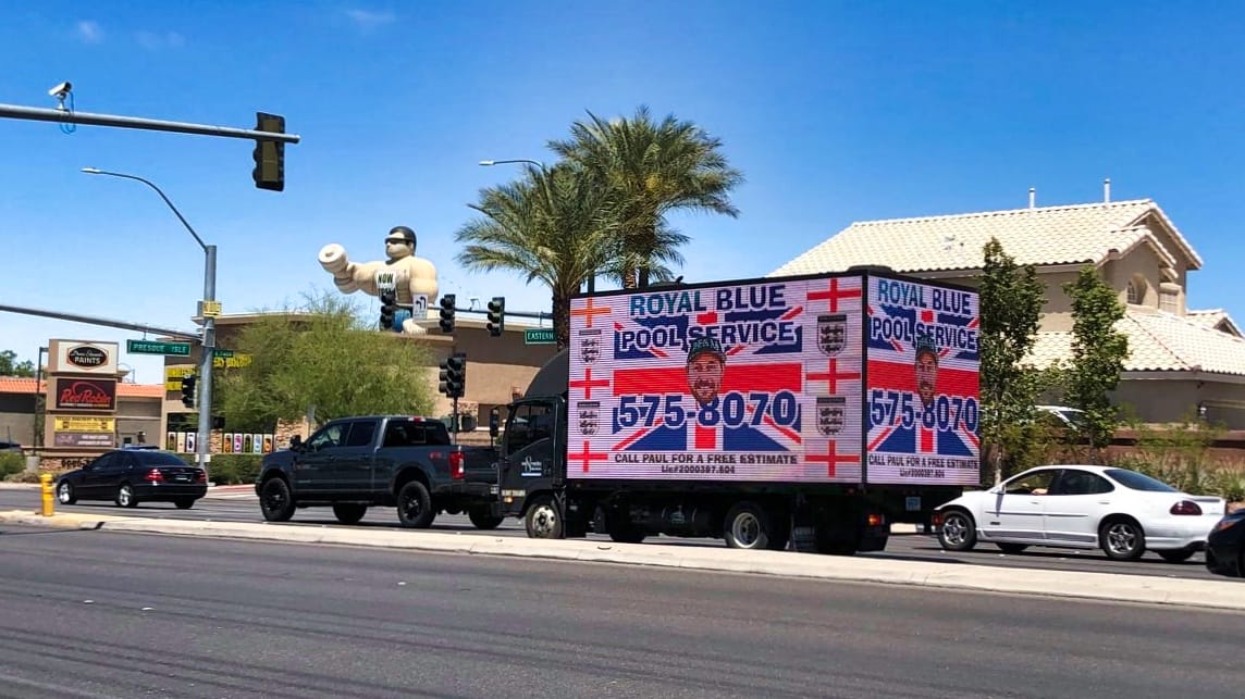 Pool service advertisement on mobile billboard