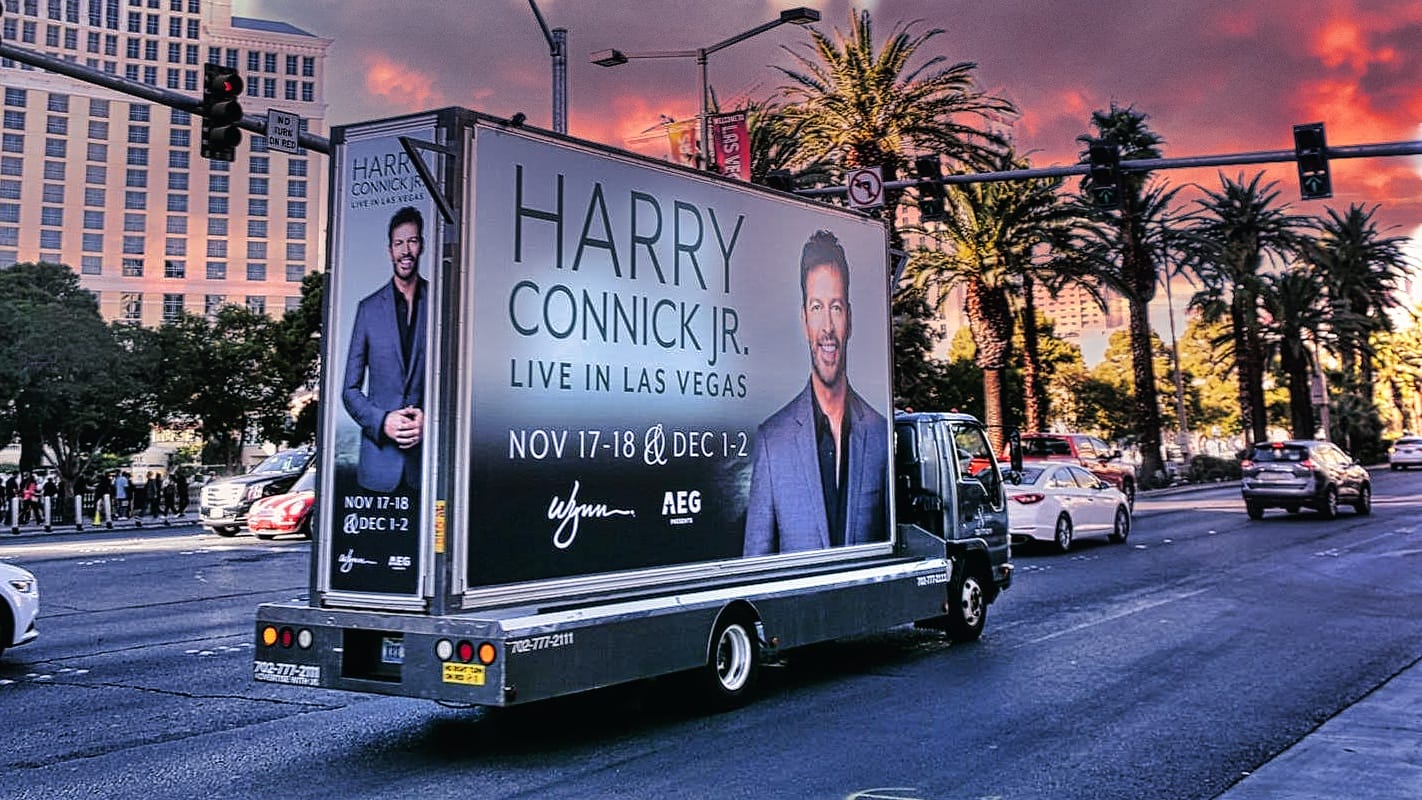 Harry Connick JR printed static mobile billboard on the Las Vegas Strip