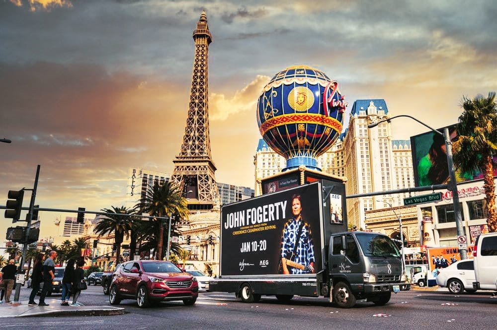 John Fogerty mobile billboard advertising on the Las Vegas Strip