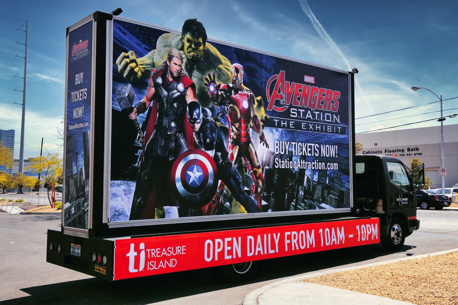 Avengers Station exhibit advertisement on mobile billboard truck