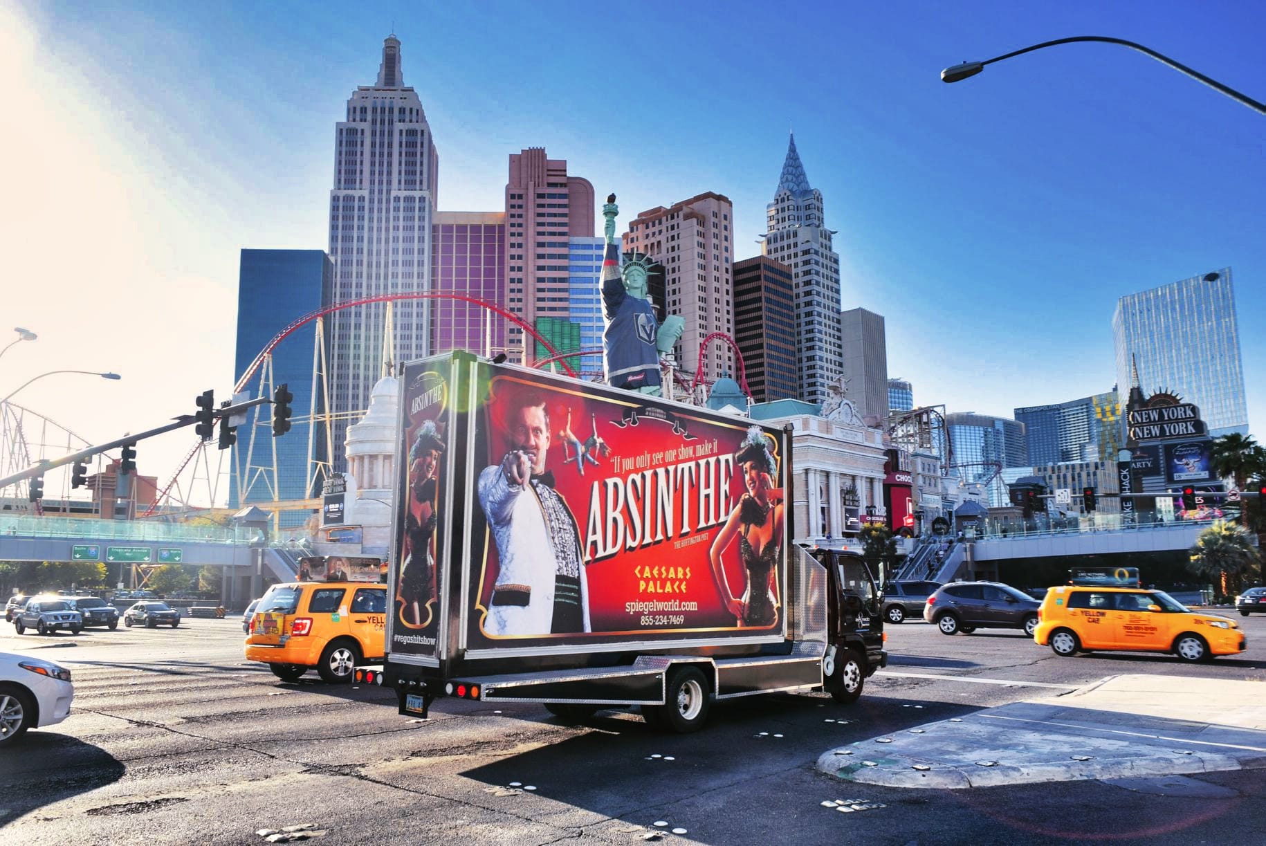 Absinthe mobile billboard in front of New York New York in Las Vegas