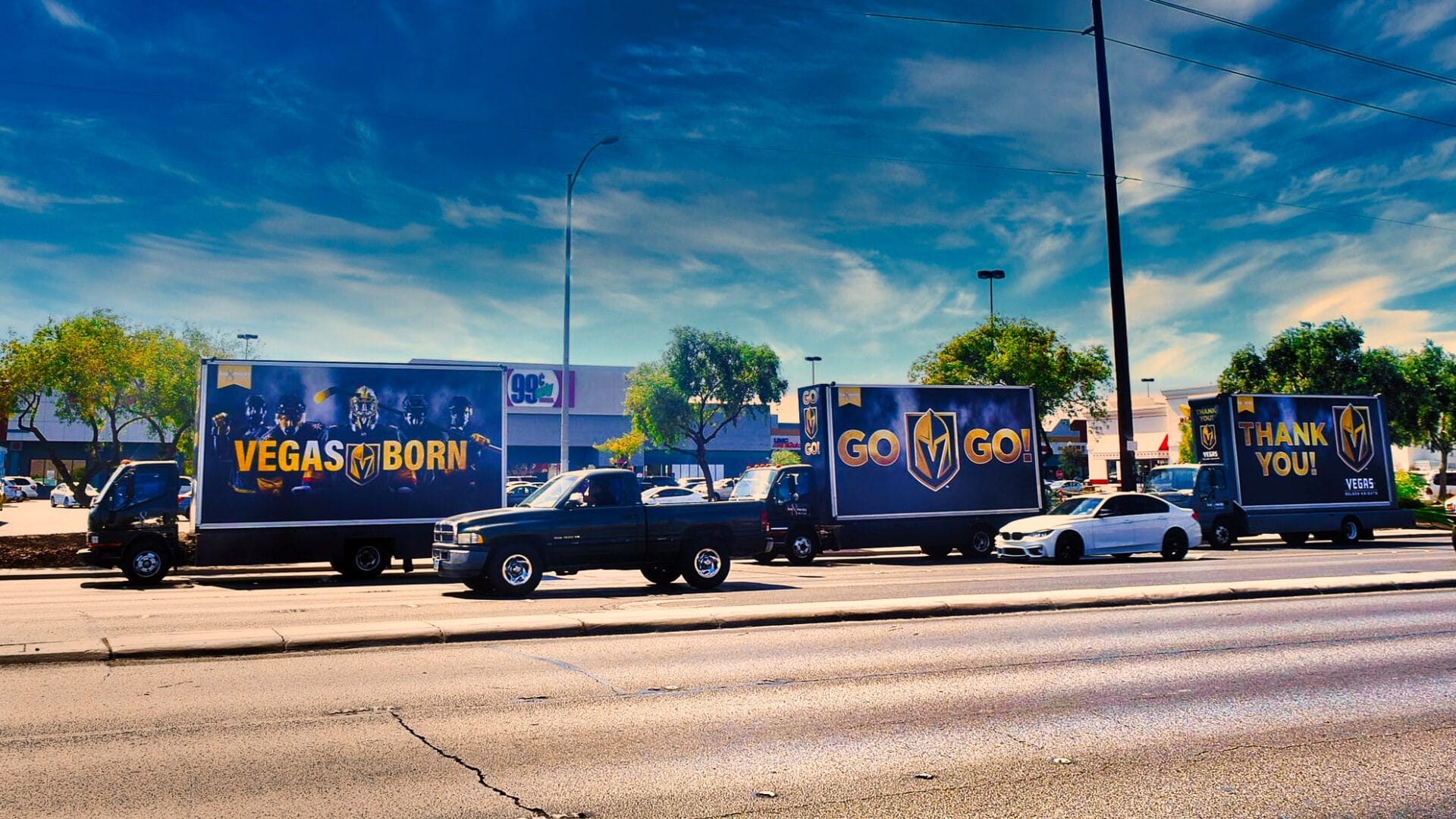 Vegas knights celebration with mobile billboards