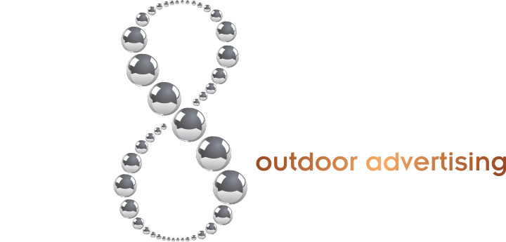 Kre8 Media outdoor advertising logo with silver beads.