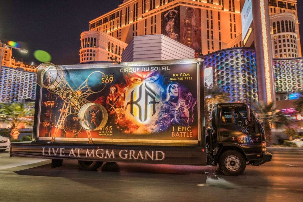 Cirque du Soleil billboard on truck, Las Vegas.