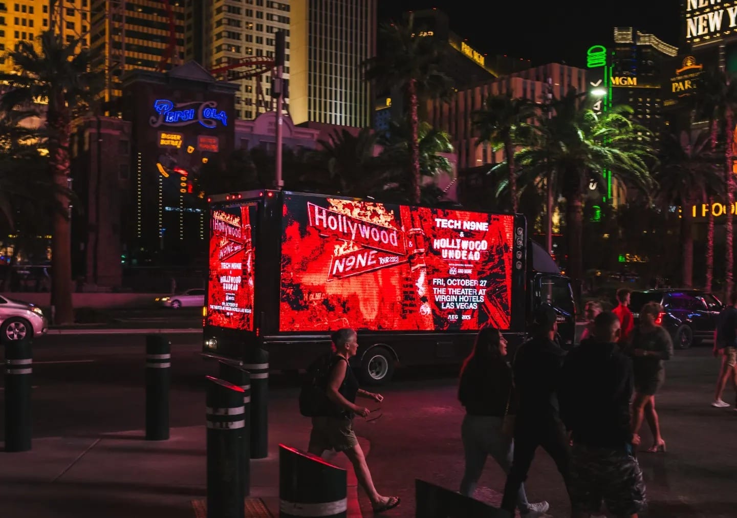 Mobile billboard advertising a concert in Las Vegas.