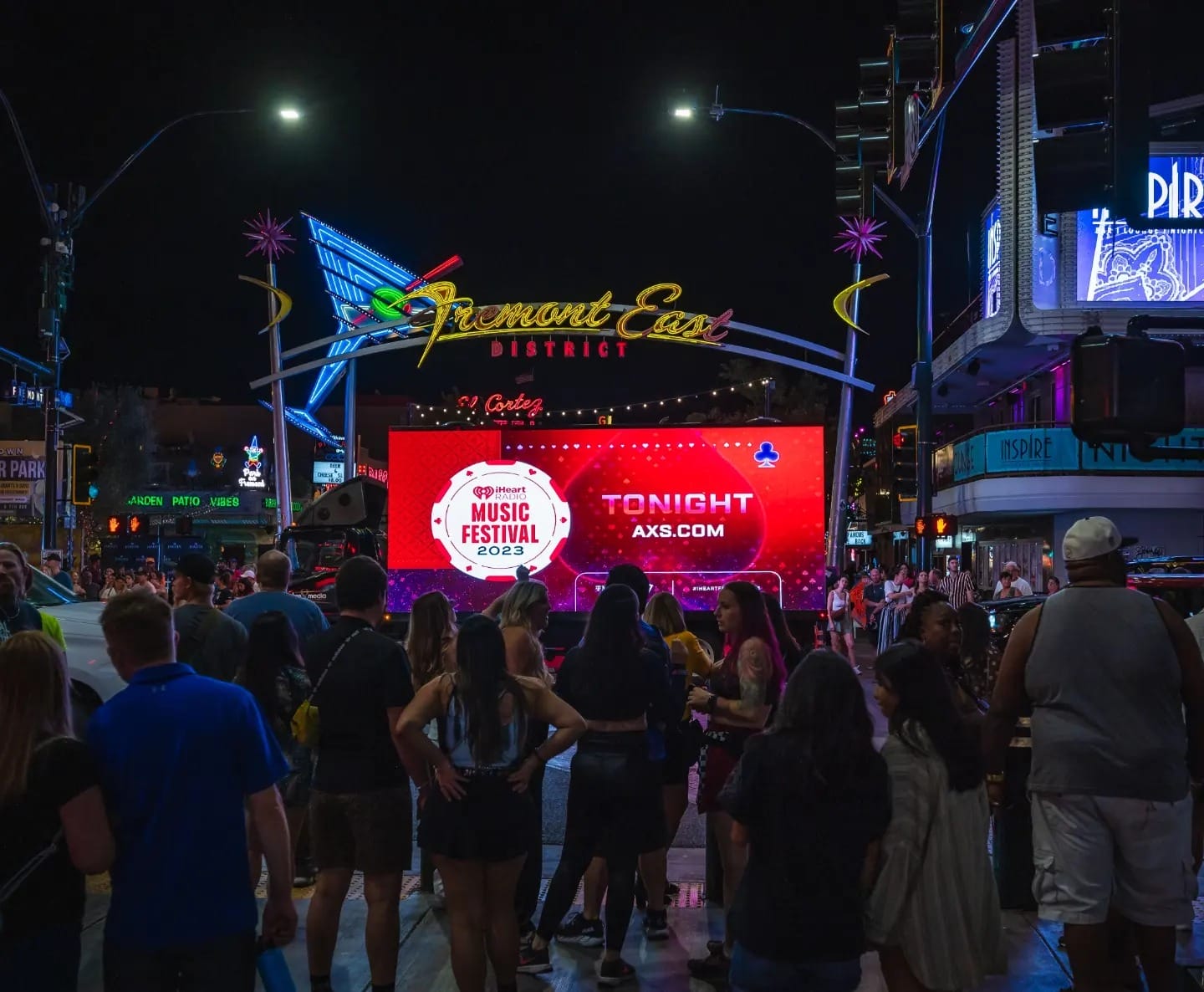 Crowd at nighttime music festival event, Fremont East District.