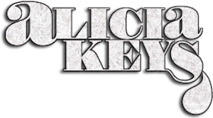 Alicia Keys Alicia Keys white script logo on black background