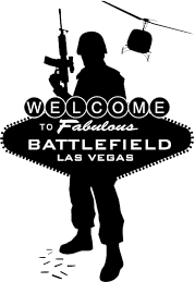 Battlefield Las Vegas Silhouette of soldier with helicopter and Las Vegas sign