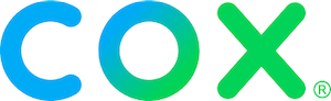 Cox Communications COX logo with blue and green lettering
