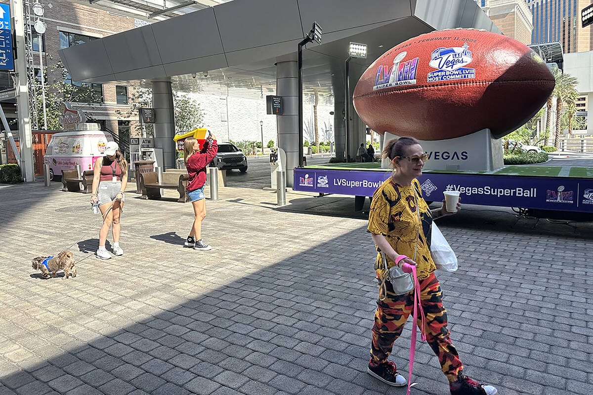 Giant football display at Las Vegas Super Bowl event