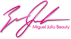 Miguel Miguel Julio Beauty pink logo with cursive script