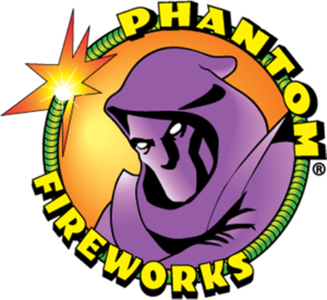 Phantom Fireworks Logo of Phantom Fireworks with robed figure and sparkle