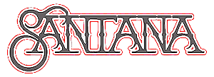 Santana band logo in decorative red and black font